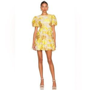 Elliatt Progressive Puff-Sleeve Mini Dress Yellow M Bow Back